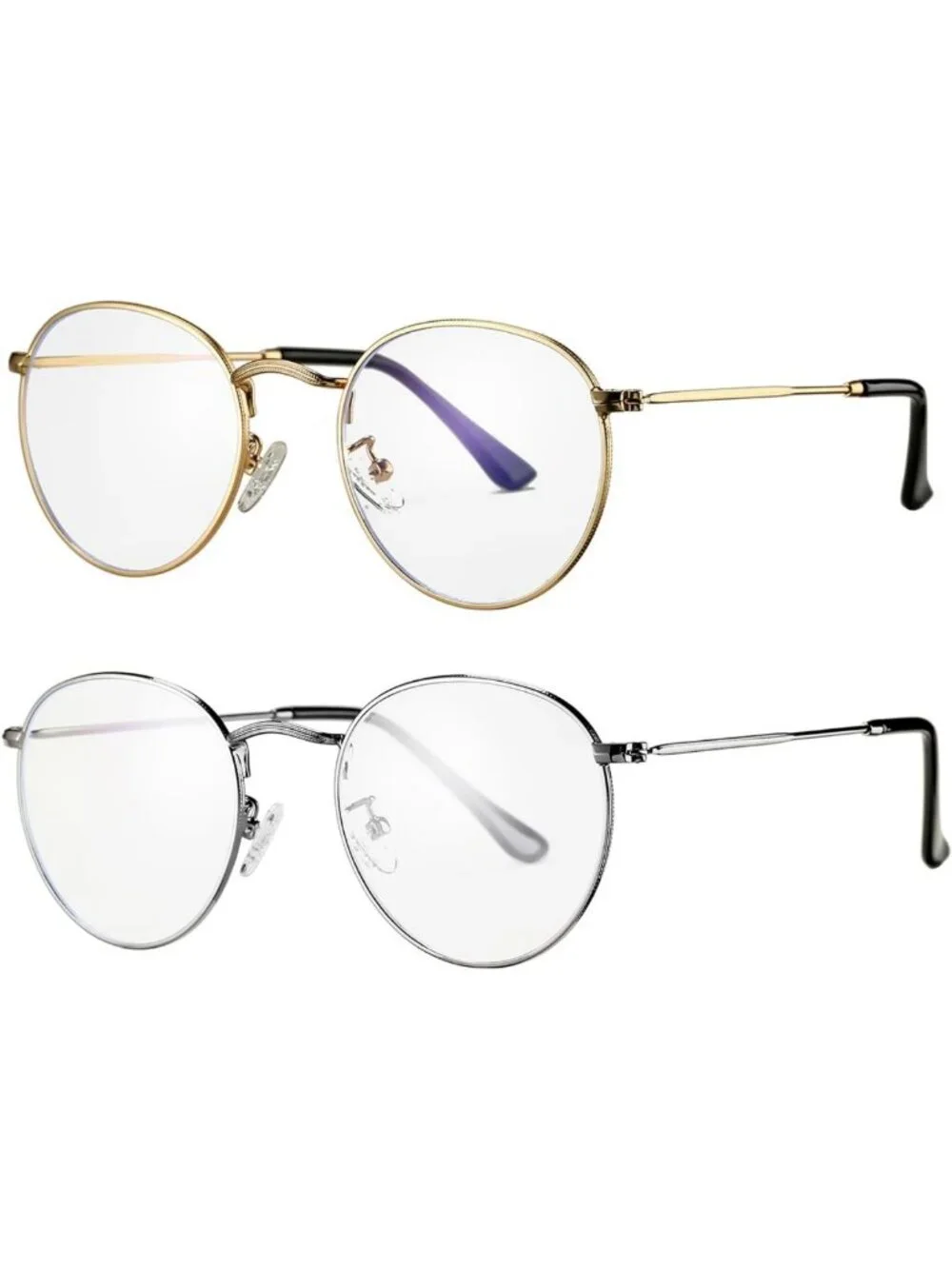 Retro Round Blue Light Glasses for Men & Women | Clear Lens Metal Frame Eyewear